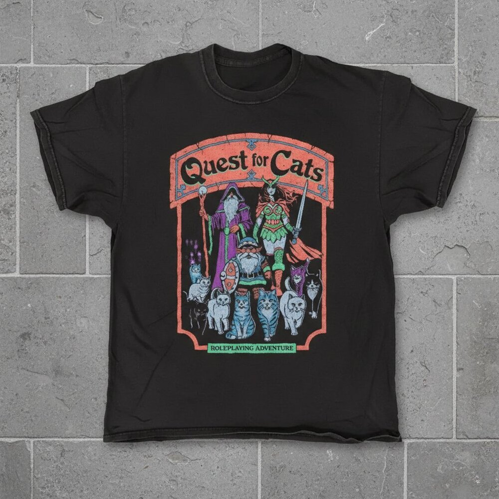 Quest For Cats Roleplaying Adventure Fantasy Wizard Funny Cat Graphic Tee